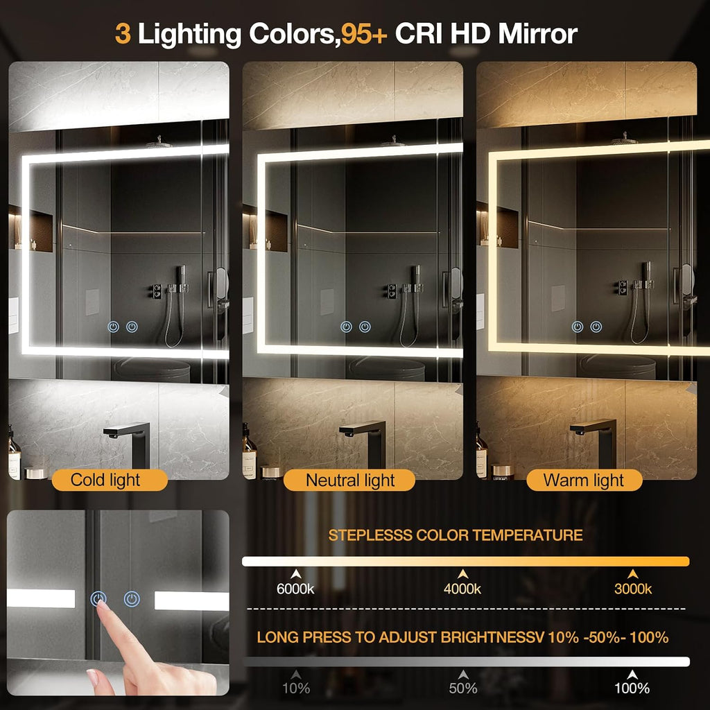 24"x32" Bathroom Medicine Cabinet with Mirror & Lights, White | Anti-Fog, Dimmable, Wall Mounted, Memory Function