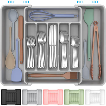 Extra Large Expandable Silverware Organizer, Flatware Tray,Gray