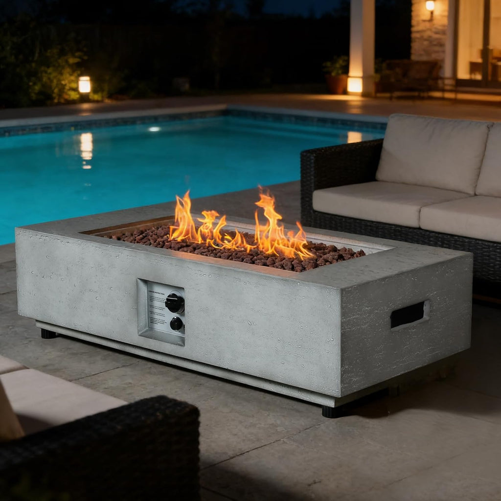 42" Outdoor Propane Fire Pit Table Garden Backyard Outside Deck, Modern Firepit Table with Lid, Cover & Lava Rocks