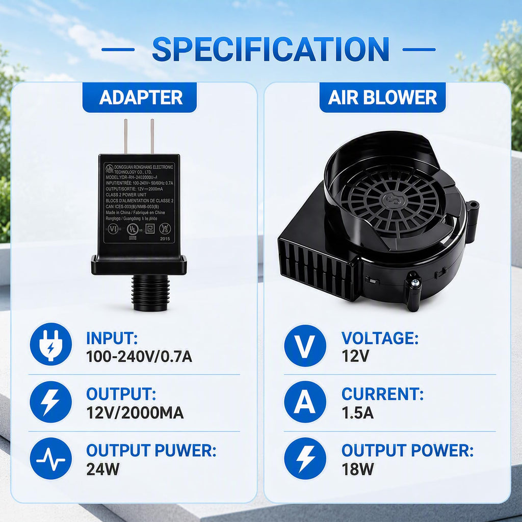 Inflatable fan replacement 12V 1.5A, 9 LED Lights, 2.0A Adapter