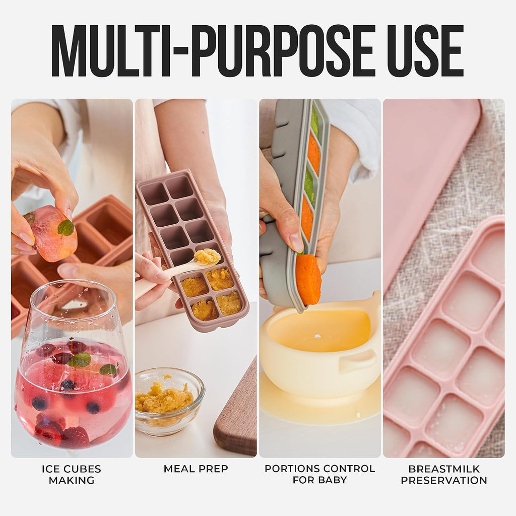 1 oz/6 Sections Silicone Ice Cube Freezer Tray with Lid, 100% Food-Grade Platinum Silicone,Leak Resistance &