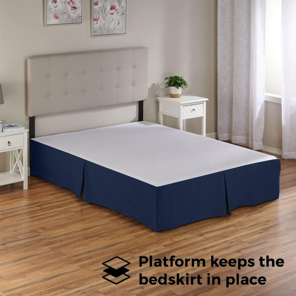 Bedskirts King Size - 100% Natural Cotton Split Corner Navy Blue King Bedskirt 16 inch Drop - Center & Corner