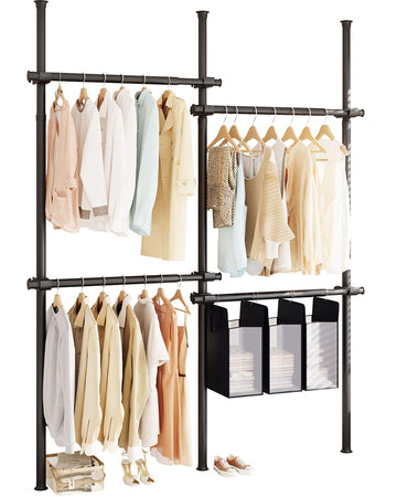 Floor-to-Ceiling Clothes Rack with 3 Laundry Hampers, Heavy-Duty Adjustable Closet Organizer, Modular Wardrobe