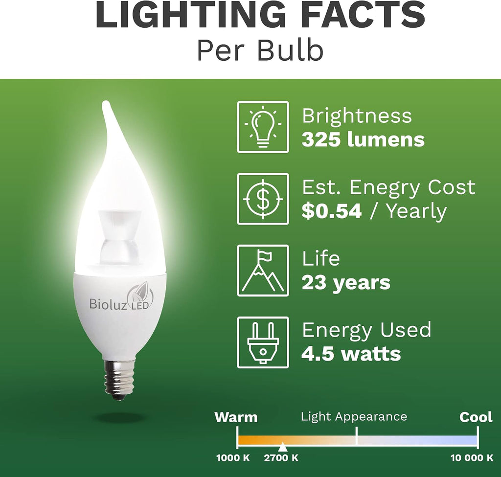 Light Bulb 40W Candelabra LED Bulbs w/Flame Tip, Dimmable12 Base Candle Light Bulbs 2700K Warm White LED Light Bulb