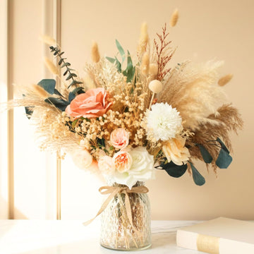 Luxury Floral Arrangement with Vase - Pampas Grass & Artificial Flowers - Set of 100