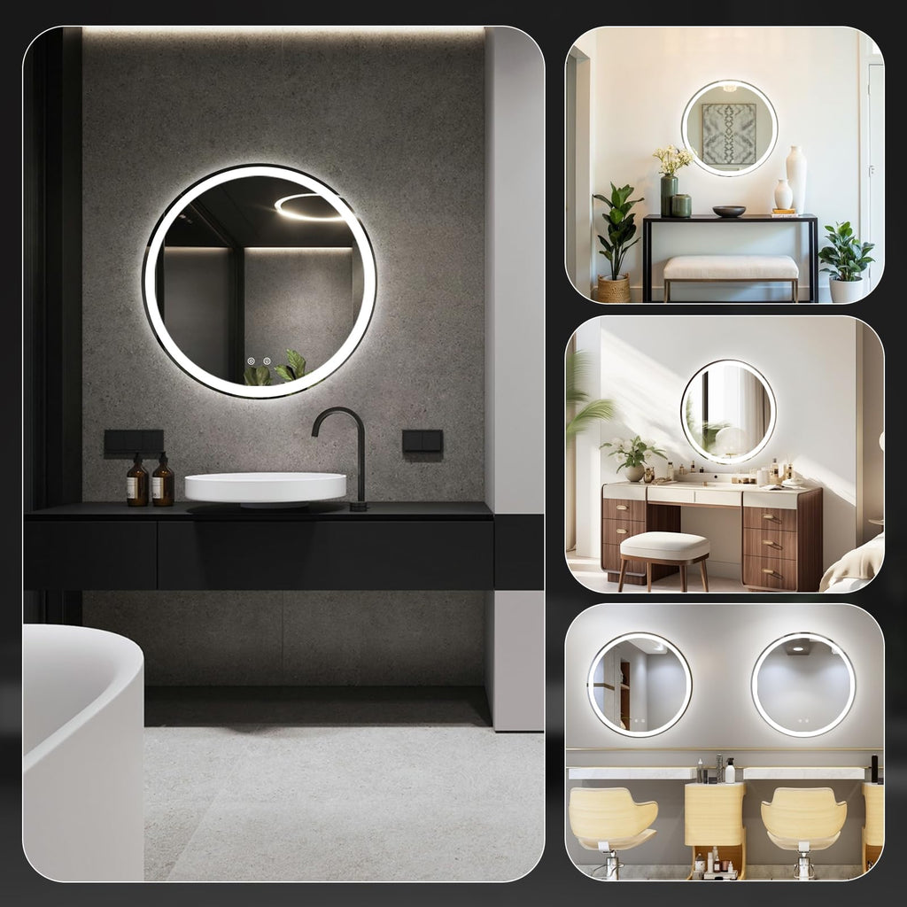 30 Inch Round LED Bathroom Mirror with Lights, Circle Vanity Mirror