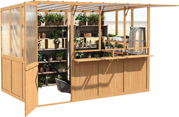 6x10 Ft Wood Greenhouse for Outdoors | Walk-in Green House w/ Openable Window & Lockable Door, Heavy Duty Reinforced