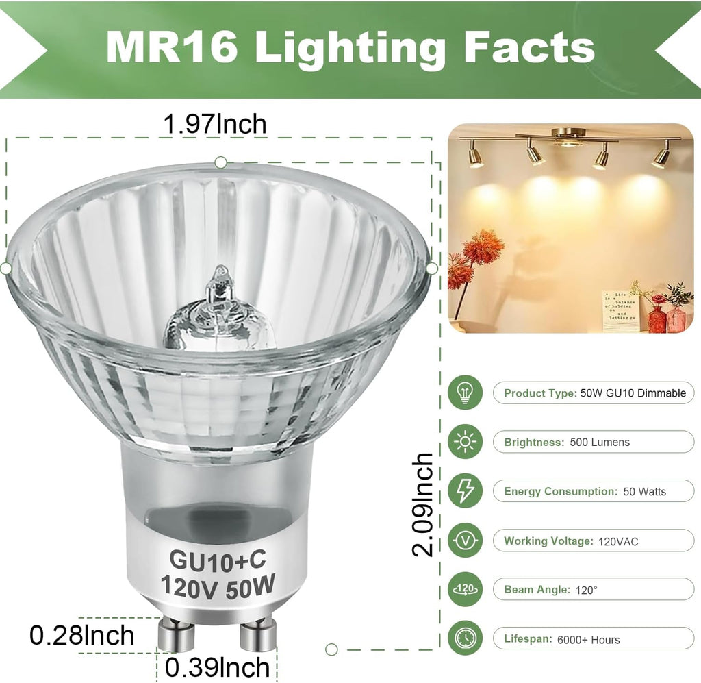 GU10 120V 50W Halogen Light Bulbs for Track and Range Hood, GU10+C Candle Warmer Lamp with Dimmable, 2700K Warm