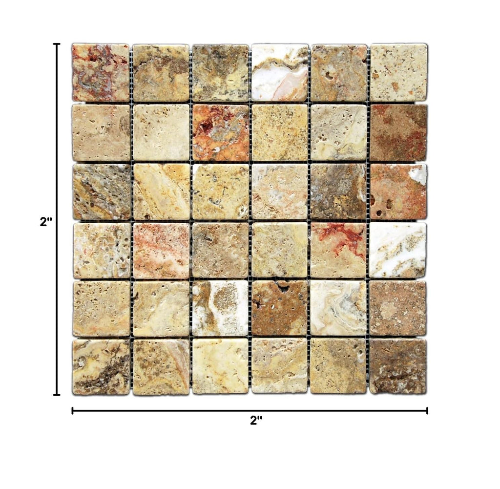 Scabos 2 X 2 Tumbled Travertine Mosaic Tile - Box of 5 sq. ft.