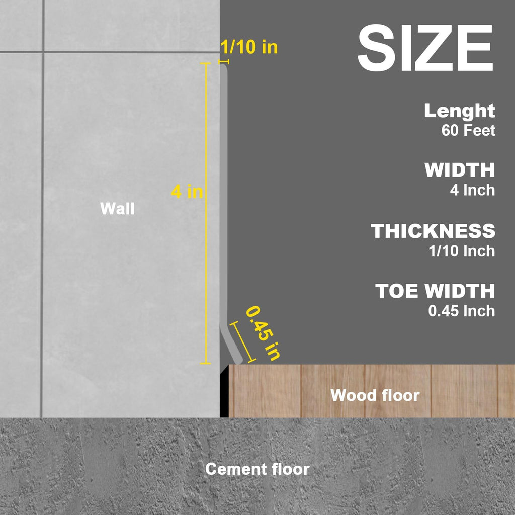 Peel and Stick Baseboard Trim, 4 Inch Rubber Baseboard Vinyl Wall Base, Flexible Baseboard Molding Trim, Adhesive