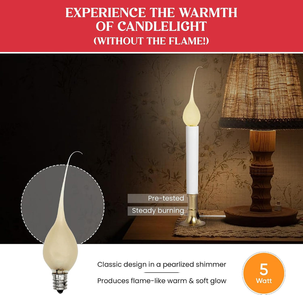 Country Style Incandescent Silicone Dipped Candle Light Bulbs ~ 5 Watt Pearlized Silicone, Gold Glow