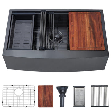 33 Inch Black Farmhouse Sink, Apron Front Farm Kitchen Sinks