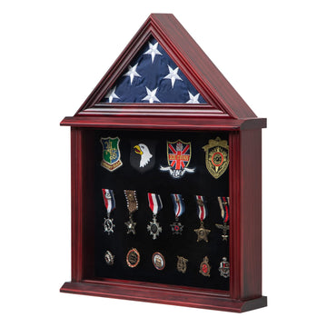 Small Military Shadow Box with Flag Display Case, Mahogany Finish