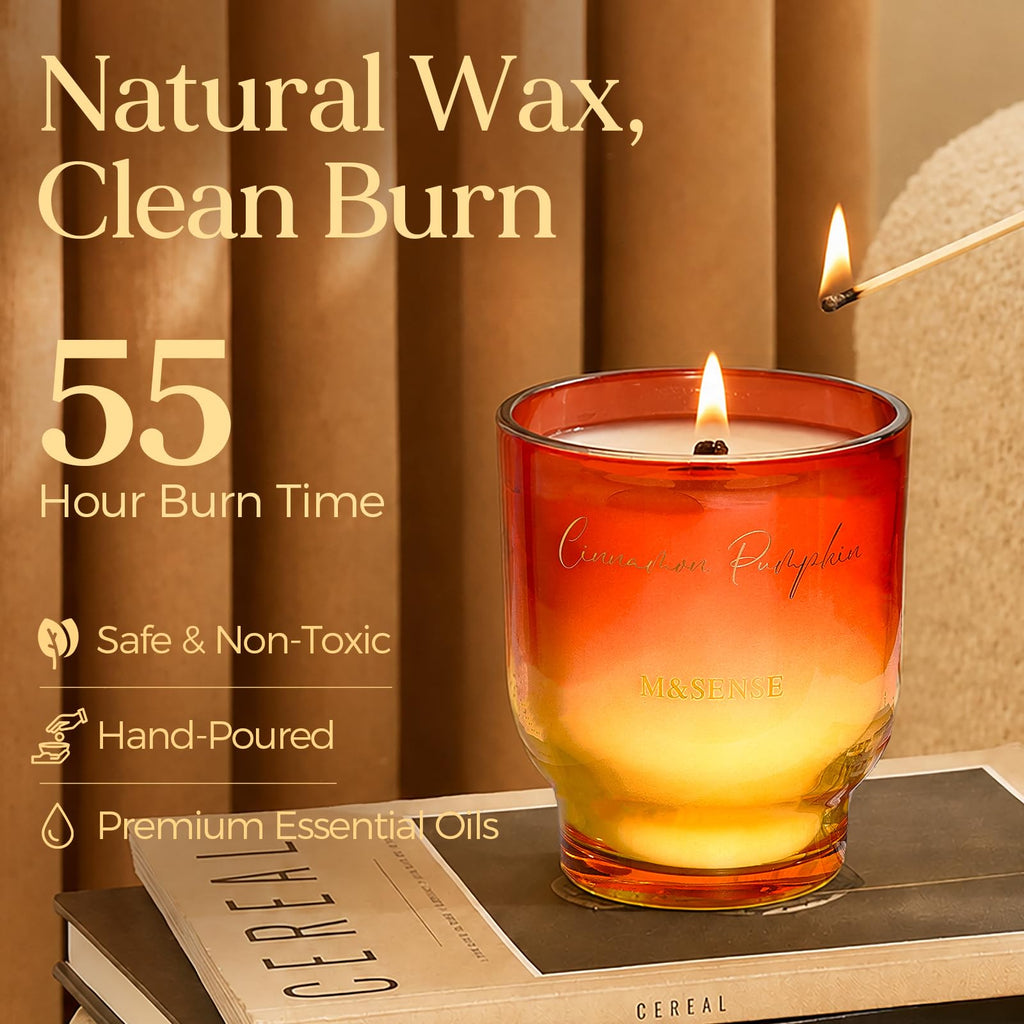 9.88oz Natural Soy Wax Jar Candle with Wooden Wick | Caramel Pumpkin Latte Scent | 55-Hour Burn & Long-Lasting Burn