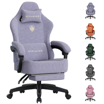 Big and Tall Gaming Chair Fabric with Pocket Spring Cushion, High Back Ergonomic Computer Chair with Footrest for