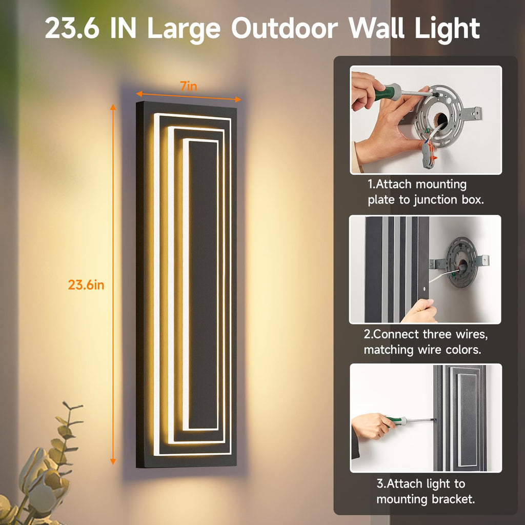 Outdoor Wall Lights, 3-ier Large Exterior Lighting Fixtures 23.6 in