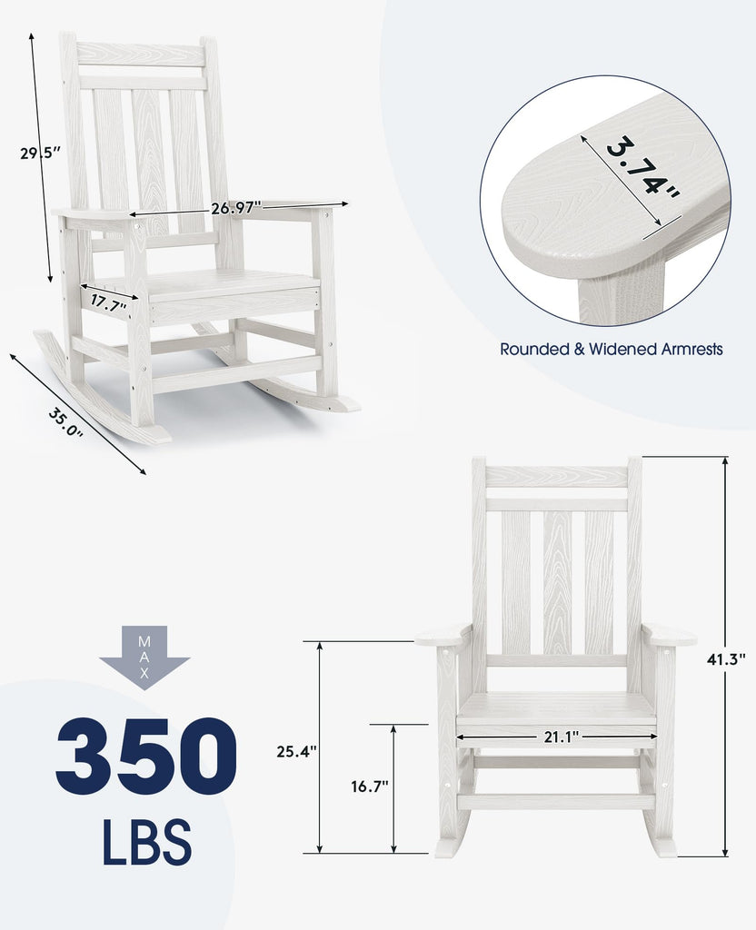 Oversized Outdoor Rocking Chair Set of 2, HDPE Patio Rockers, White