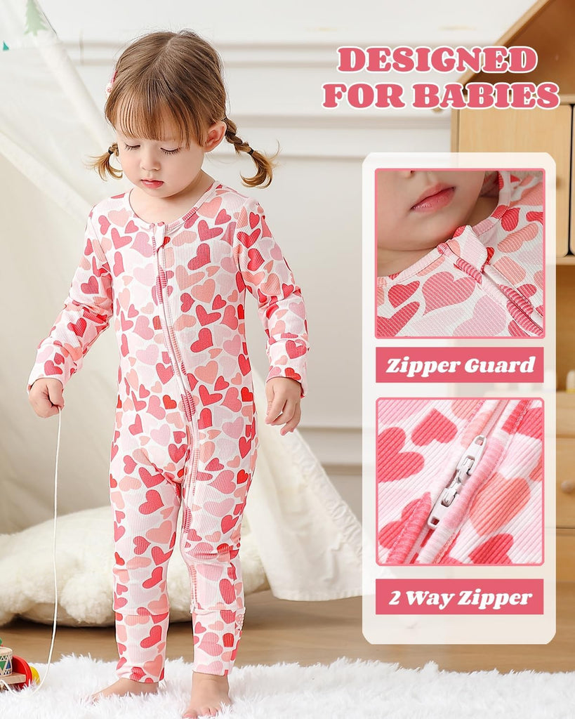 Bamboo Viscose Baby Girl Pajamas Romper Soft Ribbed 2 Way Zipper sleepers Long Sleeve Footless Pjs