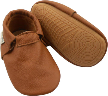 Baby Leather Moccasins Anti-Slip Rubber Sole Pre-Walker Crib Shoes