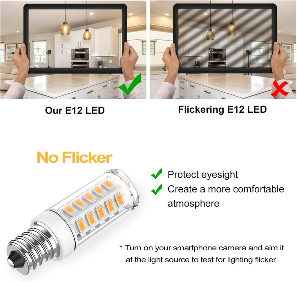 E12 LED Bulb 4W 40W Halogen Equivalent, 3000K Warm White, 400LM, 120V 6Pack