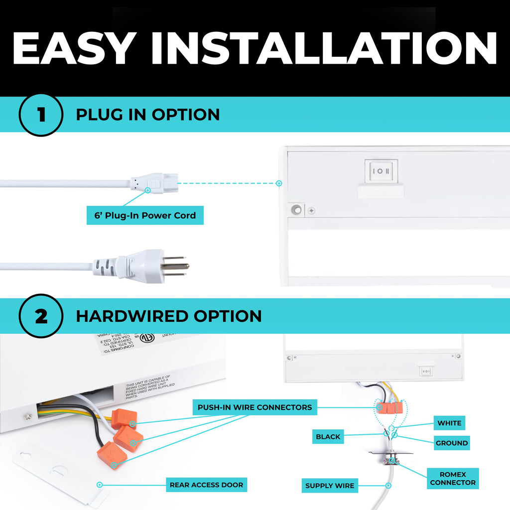 LED Under Cabinet Lighting Hardwired - 3CCT 32 Inch White Finish - Undercabinet Lights - Linkable Undercounter