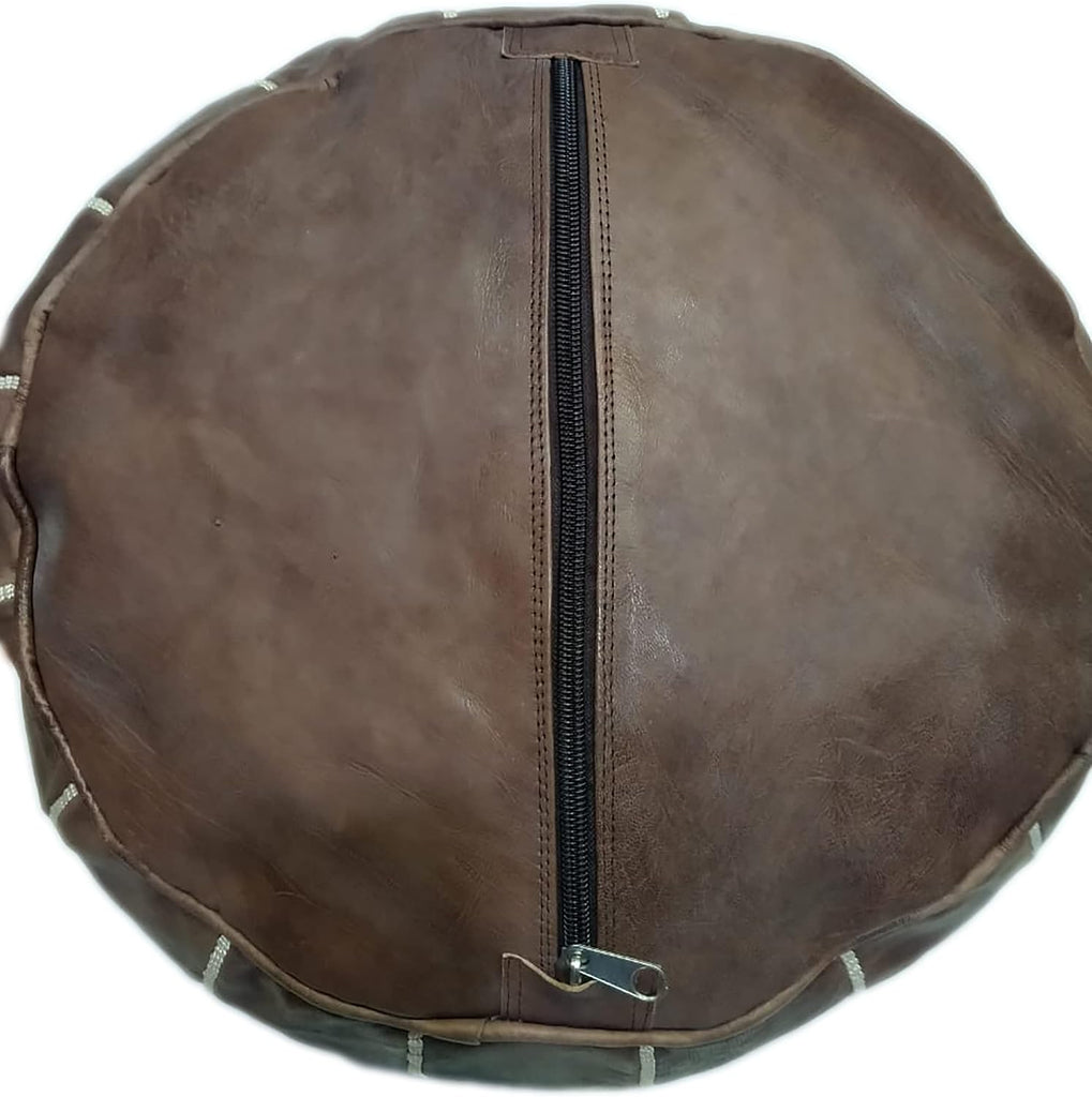 Hand Made Pouf Leather Luxury Ottomans Footstools Cover Satifaction Guarranteed Dark Brown