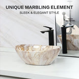 16'' X 13'' Nordic Marbling Oval Vessel Sink with Pop Up Drain,Ceramic Vessel Sink,Bathroom Sinks Above