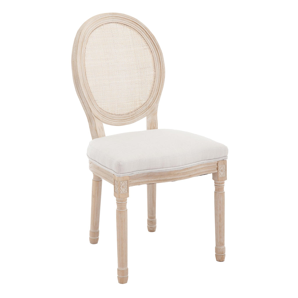 Farmhouse Dining Chairs Set of 2, Round Rattan Back French Country Dining Room Chairs Vintage Fabric Upholstered