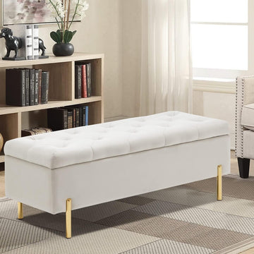 45.6 Inch Velvet Storage Bench Upholstered Tufted Settee Ottoman Bench with Storage, Bed End Bench with Soft Close