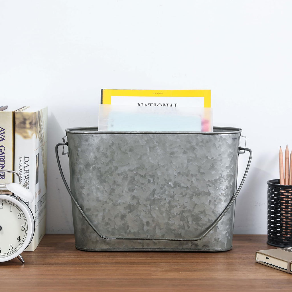 Galvanized Metal Wall Magazine Rack, Rustic Farmhouse Storage Bin