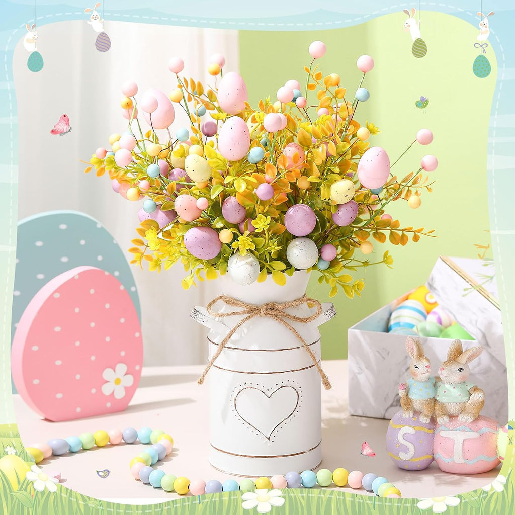 Easter Table Centerpieces Decoration Include 5 Easter Egg Artificial Floral Bunches Stem with Vintage Metal - Set of 6
