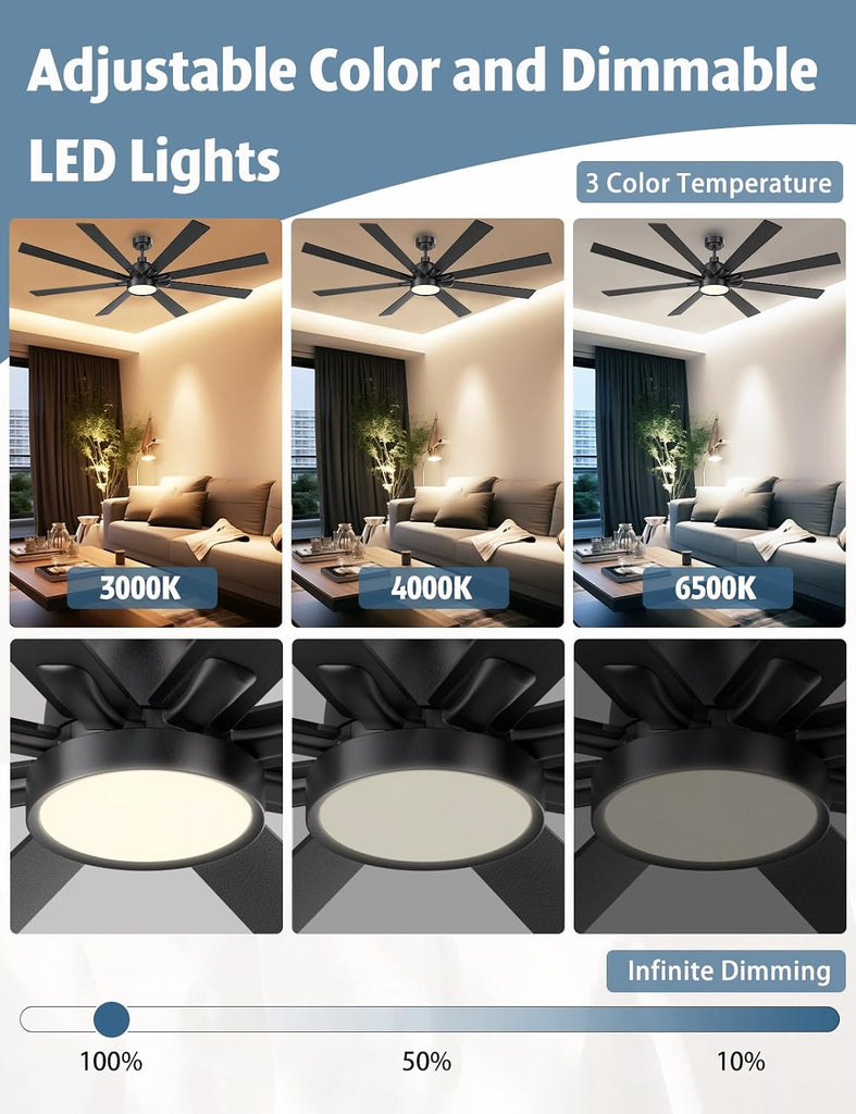 72" Ceiling Fan with LED Light and Remote - Brown and Black