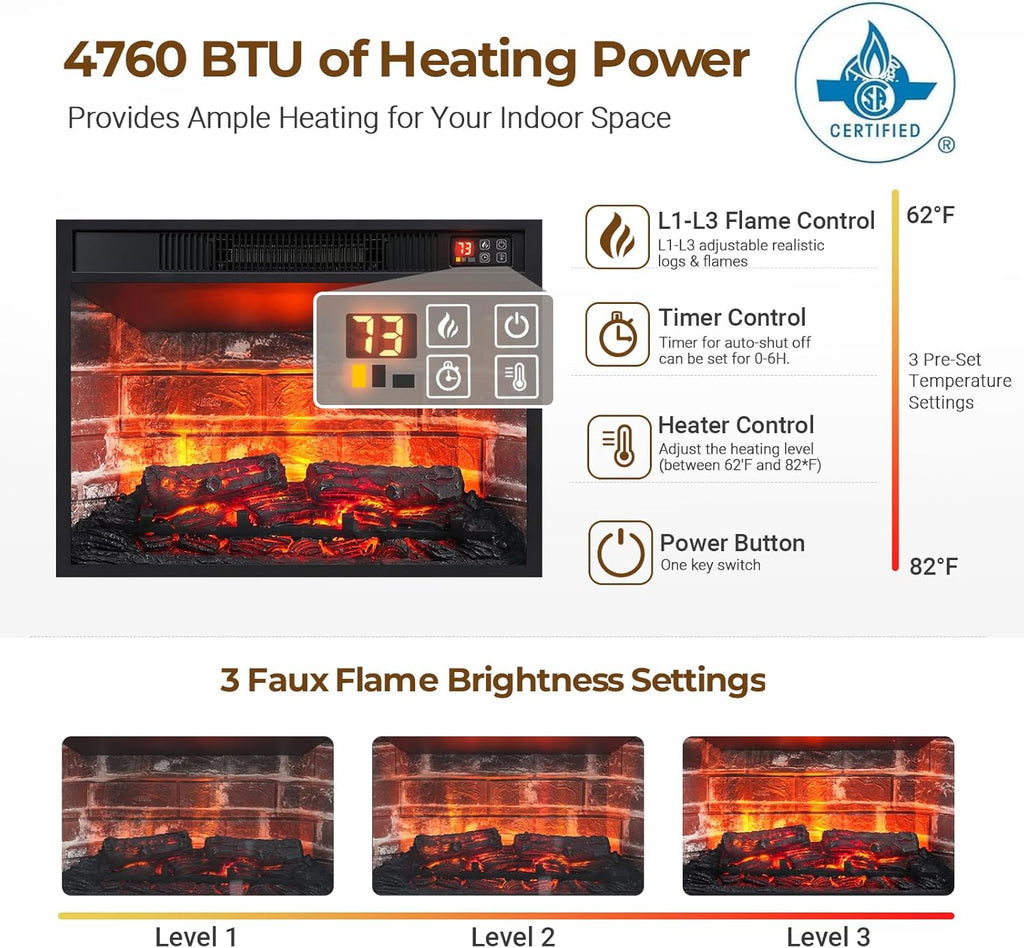 72" Electric Fireplace with Mantel, Fireplace TV Stand for TVs Up to 80 Inch, Modern Entertainment Center with