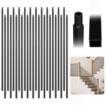 32 Pcs Wrought Iron Balusters for Staircase, 1/2" x 44" Inch Square Metal Stair Balusters for Interior Railing