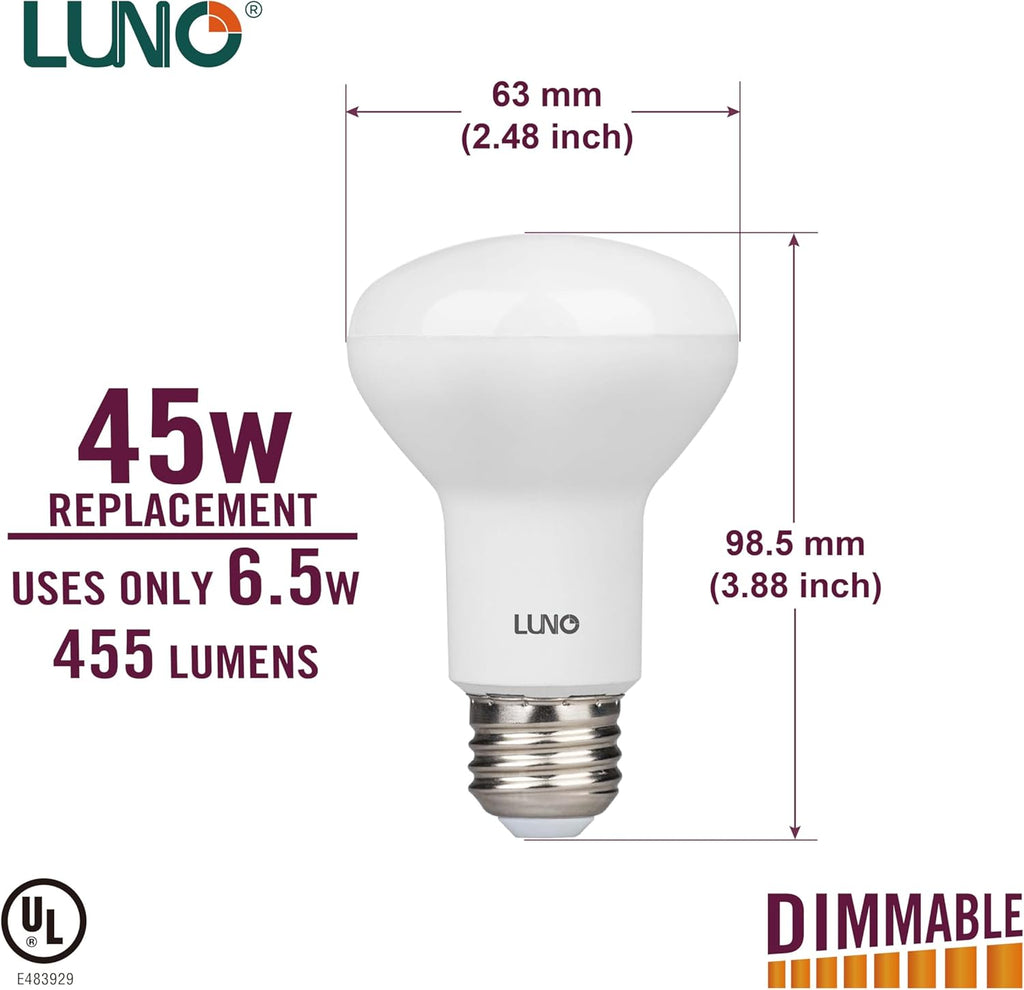 R20 Dimmable LED Bulb, 6.5W (45W Equivalent), 455 Lumens, 2700K (Soft White), Medium Base (E26), UL Listed (4-Pack)