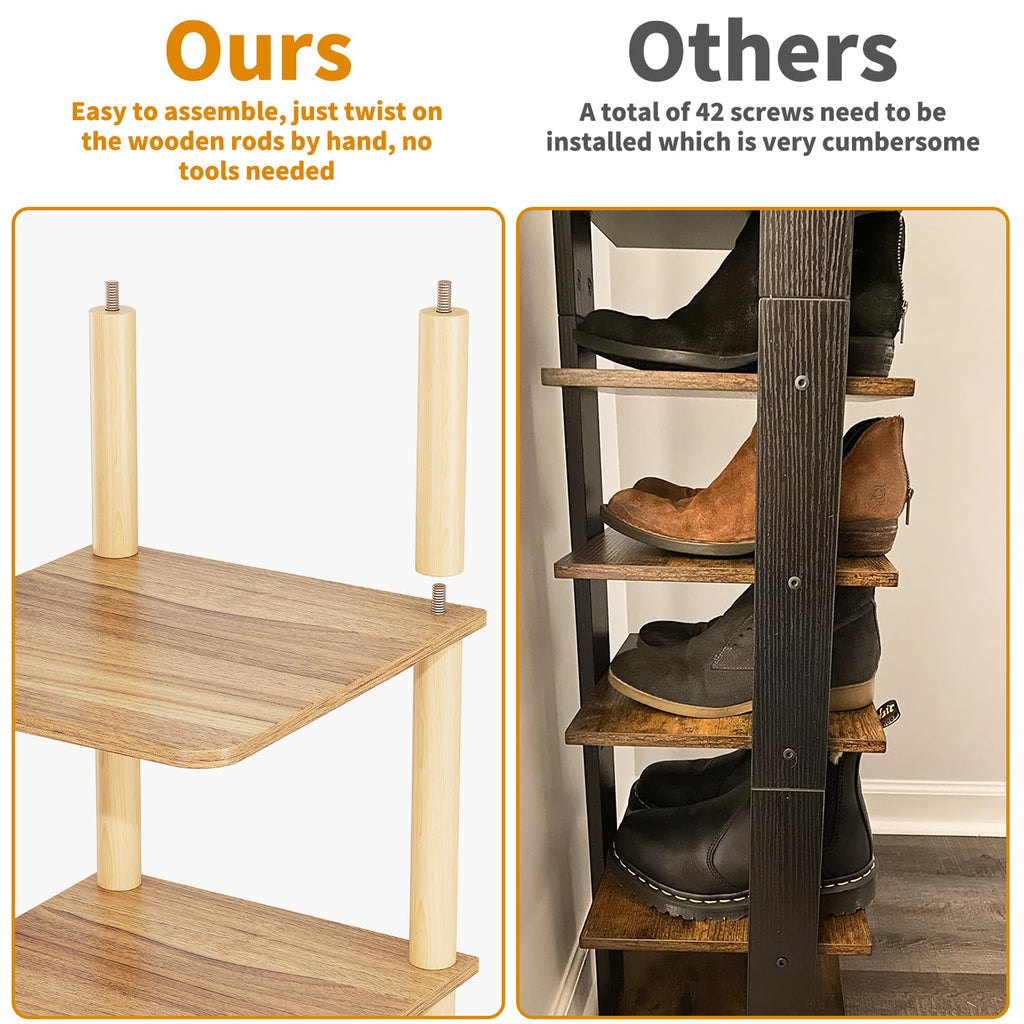 8 Tiers Vertical Shoe Rack, Tall Narrow Shoe Tower Corner Shoe Rack, Walnut
