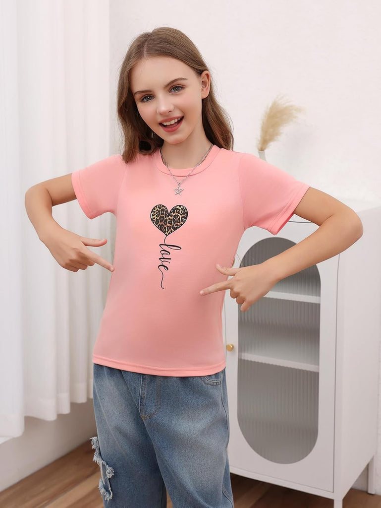 Toddler Girl's Graphic tees Short Sleeve Crew Neck t Shirt Casual Summer tee Tops 4 Piece Set