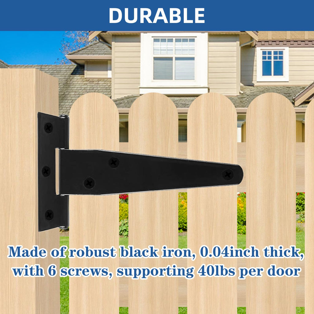 6 Pcs 4 Inch T-Strap Light Duty Barn Door Hinges for Shed Gate