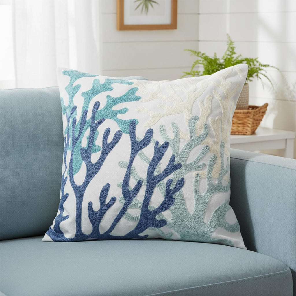 Coastal Decor Summer Pillow Covers 18x18 Inch Embroidered Beach Throw Pillowcase Sofa Living Room Bedroom Farmhouse