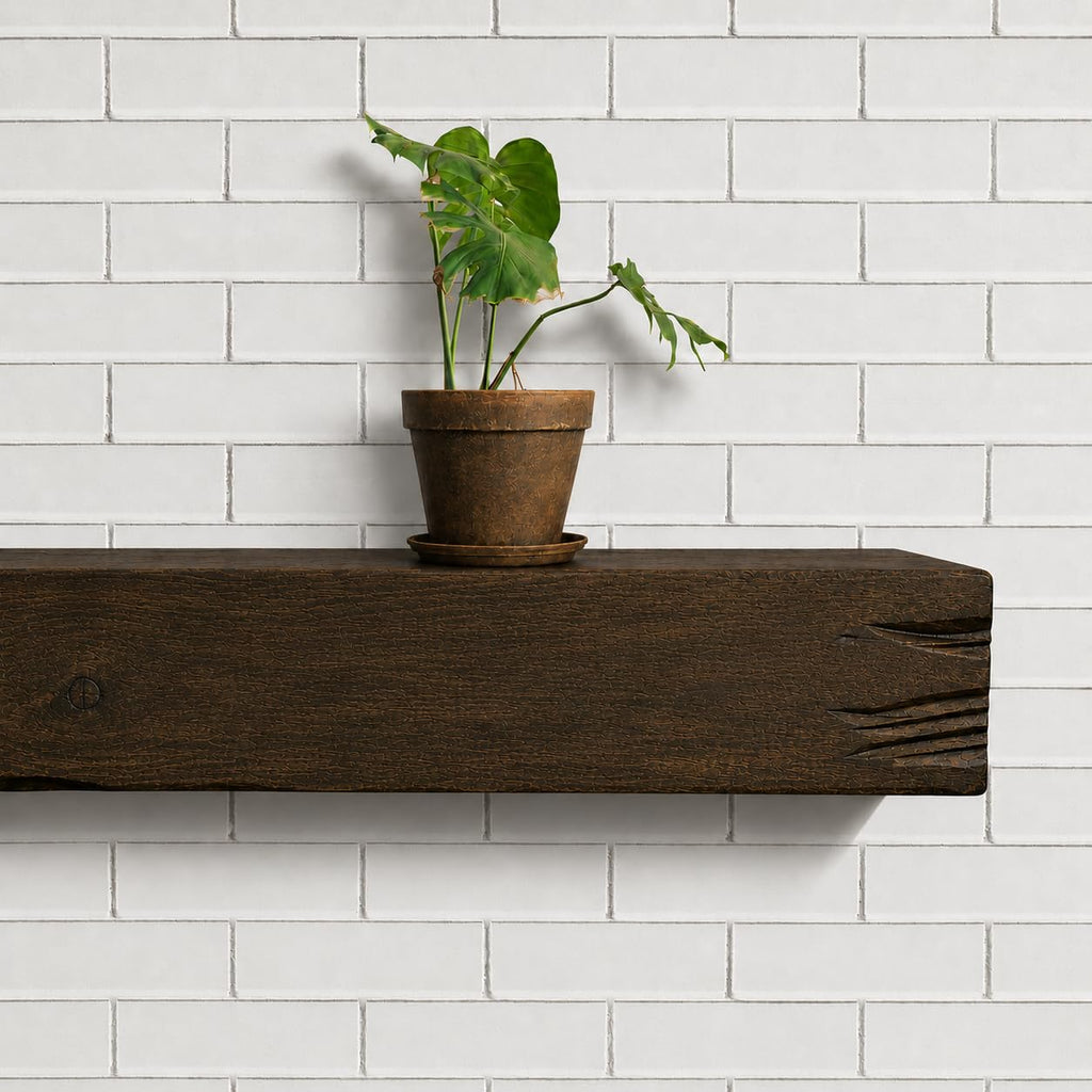 Fireplace Mantel, Distressed, Rustic, Floating Shelf, Modern, Real Wood. (84Lx6Hx8D, Dark Brown)