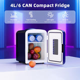 Mini Compact Refrigerator with Gaming Light, 4L Capacity/6 Cans Portable Mini Fridge, for Bedroom,Car,Office and Dorm