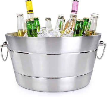 Insulated Beverage Tub & Ice Bucket, Stainless Steel Silver, 12Qt
