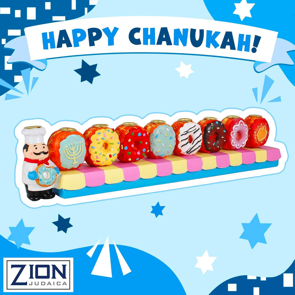 Zion Judiaca Doughnuts for Children Candle Hand-Painted Chanukah Sofganiyot Chanukiah for Kids Fits Standard Hanukkah