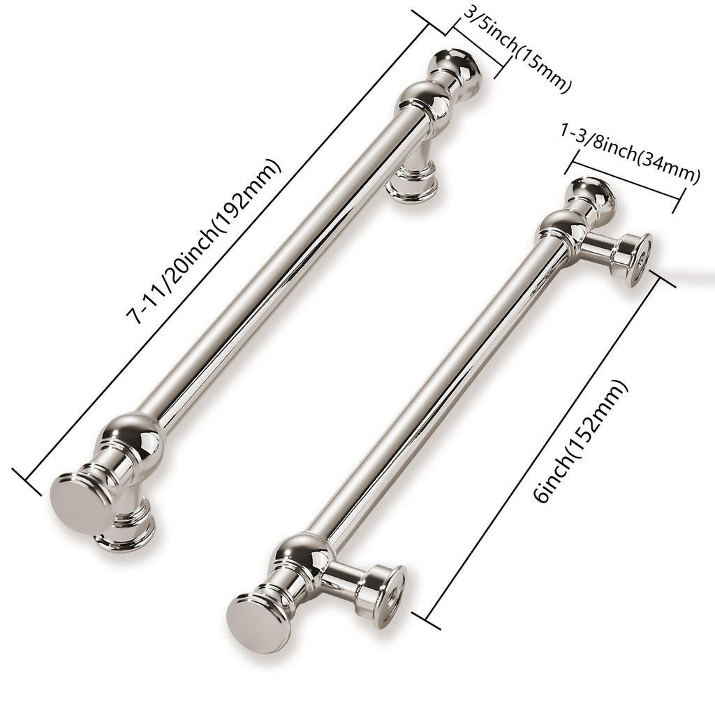 2 Pack 6inch(152mm) Hole Center Polished Nickel Cabinet Pulls Solid Heavy Duty Pull Cabinet Hardware Handle s