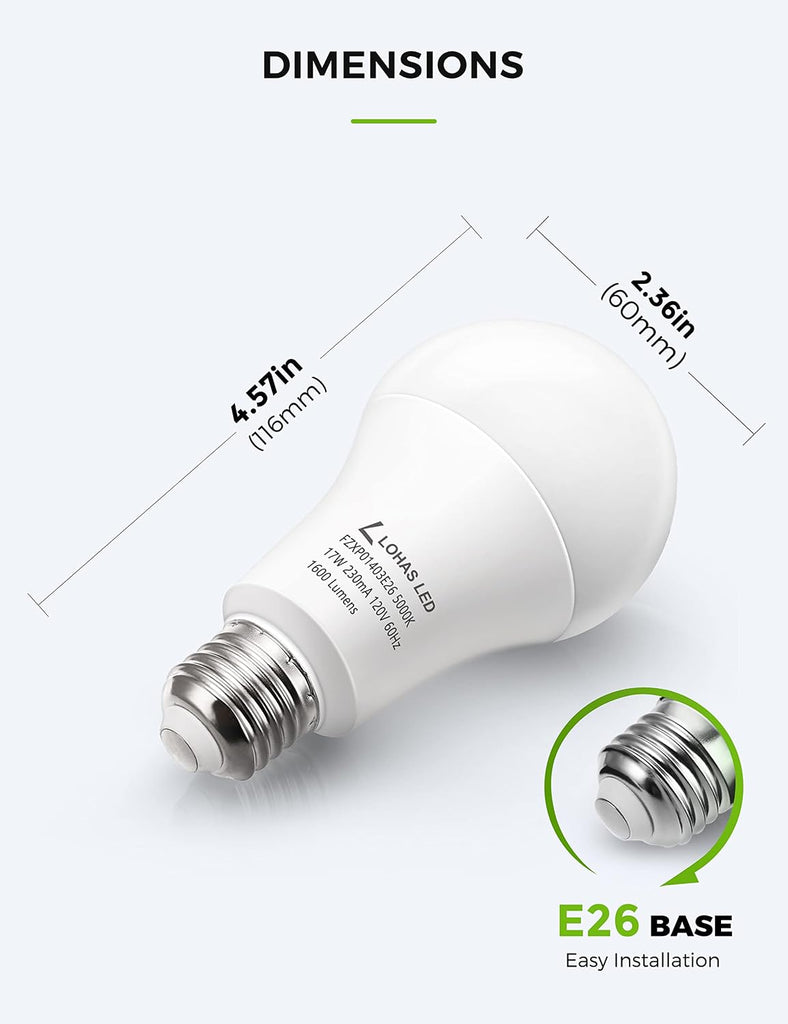 A19 LED Light Bulbs 150W Equivalent, 17 Watt Daylight White