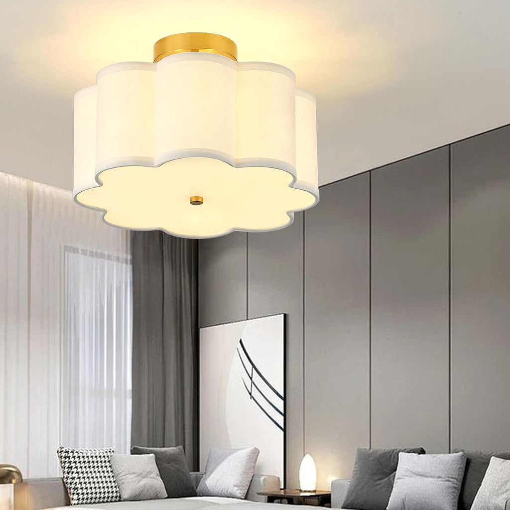 13.3"Semi Flush Mount Ceiling Light Fixture, Light Modern Close to Ceiling Light With Fabric Flower-Shaped Shade