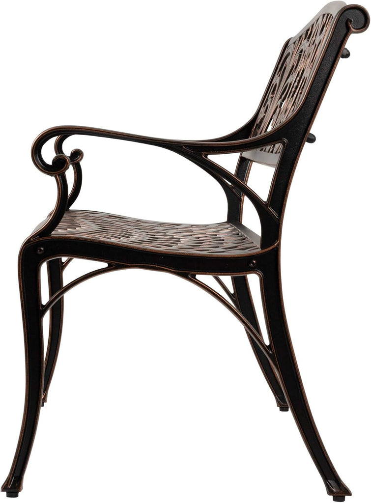 Cast Aluminum Patio Bench | Antique Bronze Finish | Heavy Duty Rust Free Metal Construction | Lightweight |