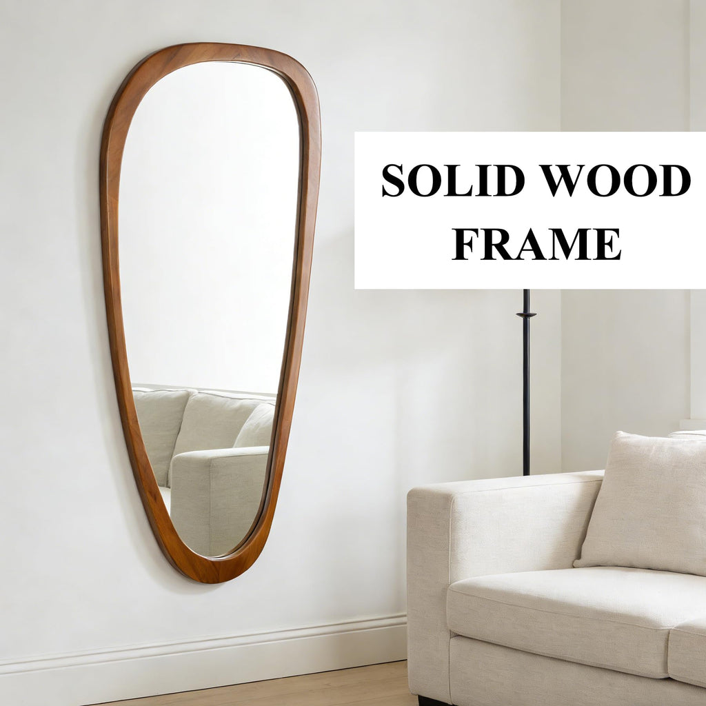 Irregular Asymmetrical Wall Mirror Full Length, 48"x22" Wooden Framed