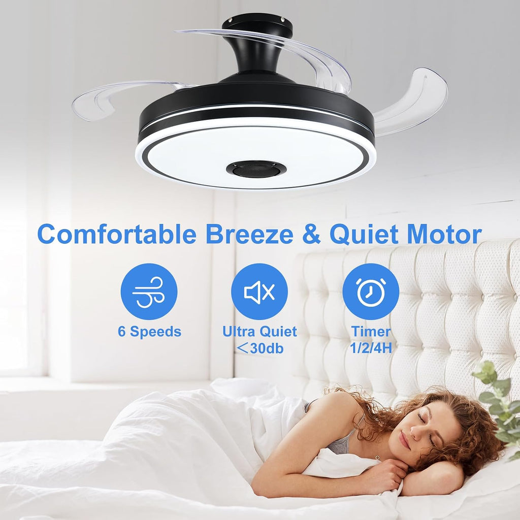 42'' Retractable Ceiling Fan with Lights, Smart Ceiling Fan Light with Bluetooth Speaker, App Control for Dimming &