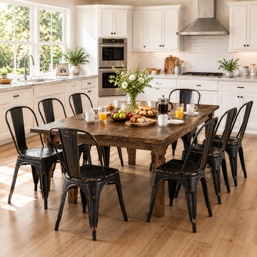 Metal Dining Chairs Set of 8, Distressed Black